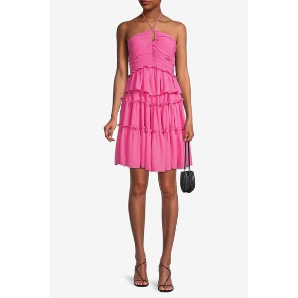 ONE33 SOCIAL Pink Tiered Keyhole Cocktail Dress - Picture 1 of 12